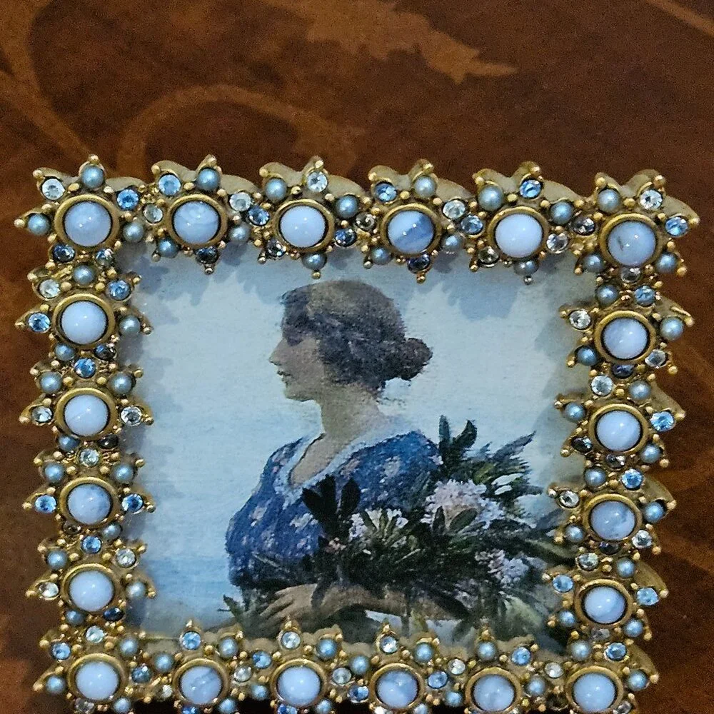 RARE JAY STRONGWATER FLOWER EDGE DELFT GARDEN PEARL STONE CRYSTAL ENAMEL FRAME